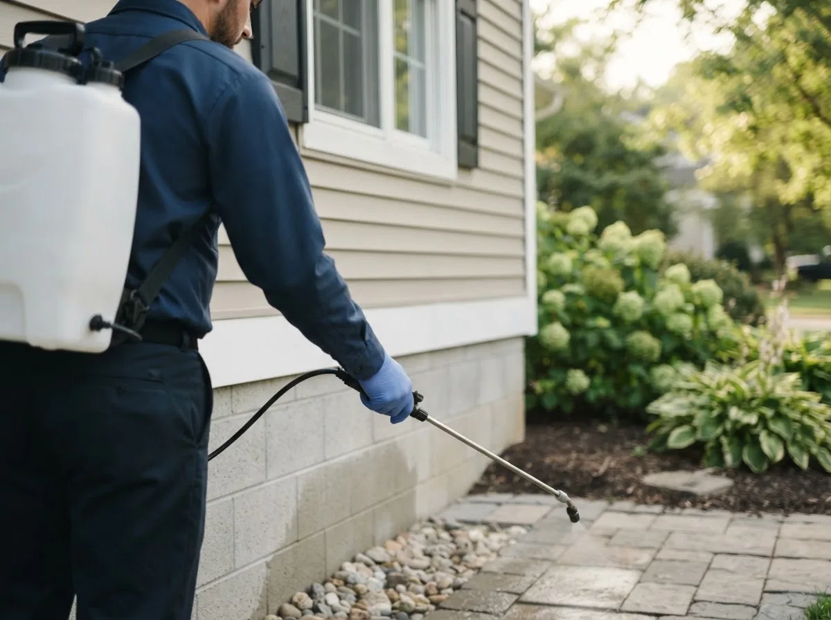 Pest control technician inspecting a home in Mclouth, KS